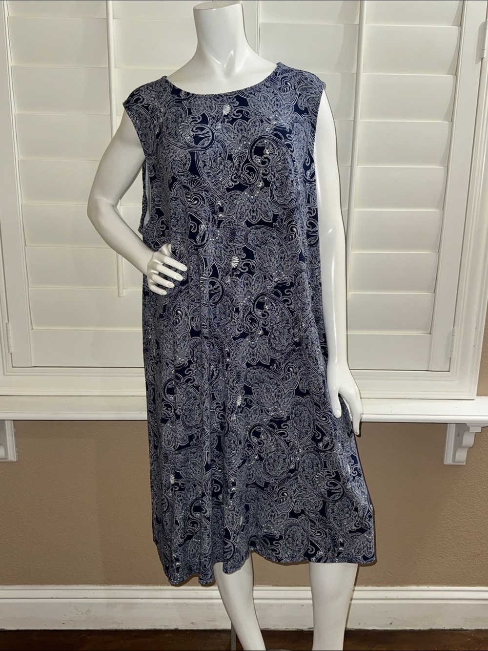 J. Jill Wearever A-Line Sleeveless Dress Harbor Blue Linear Paisley